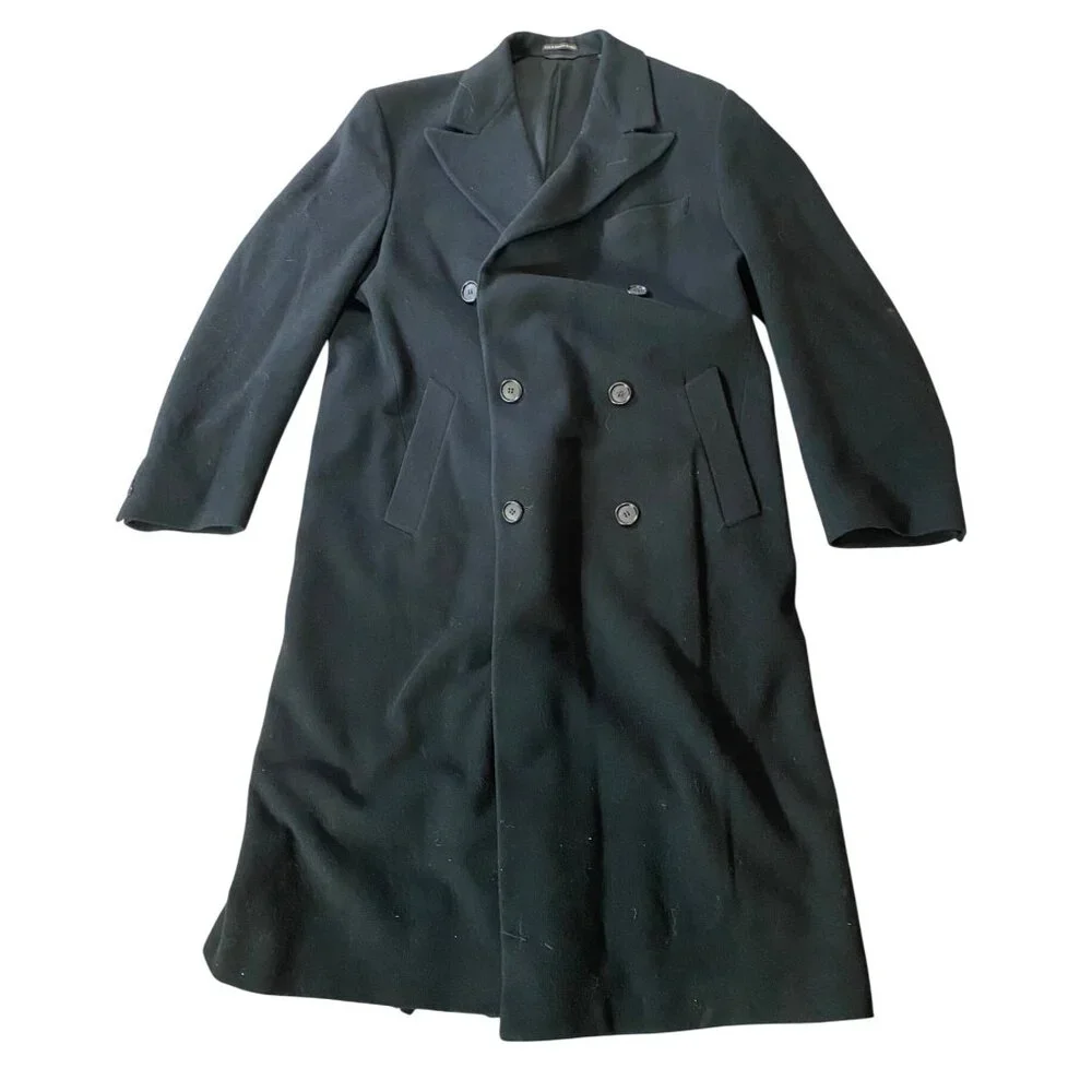 Lauren Ralph Lauren Black Wool Double-Breasted Overcoat Size 42 Long - Picture 1 of 15